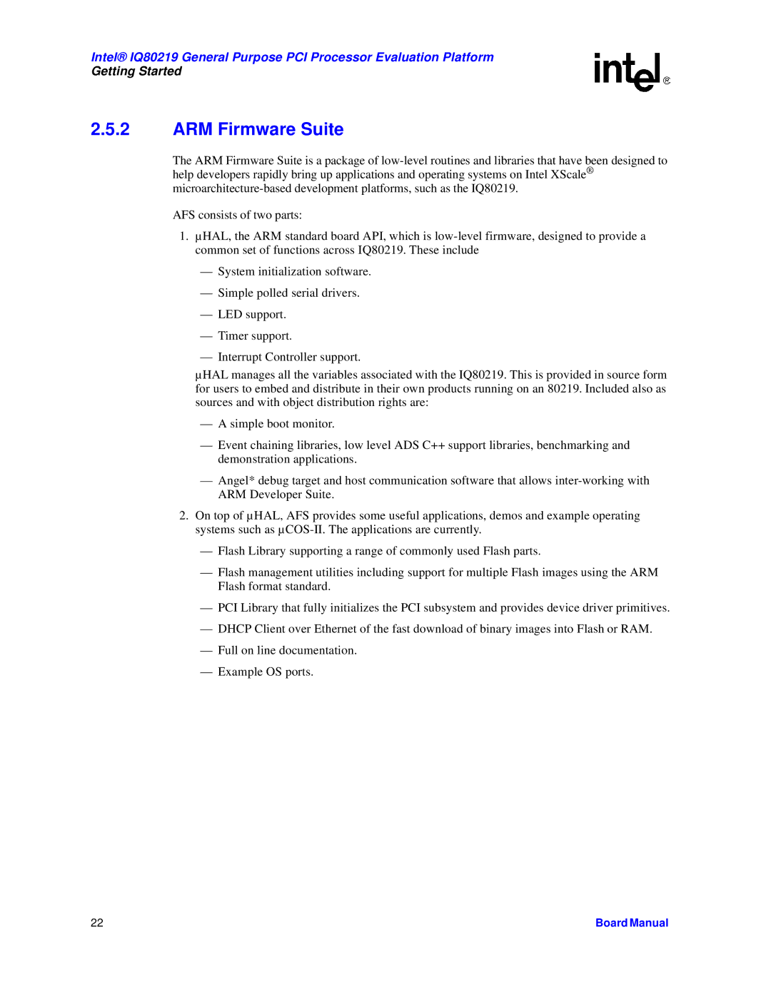 Intel IQ80219 manual ARM Firmware Suite 