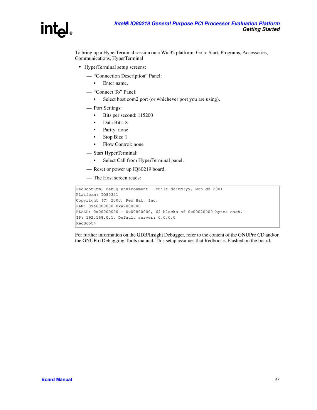 Intel IQ80219 manual Getting Started 