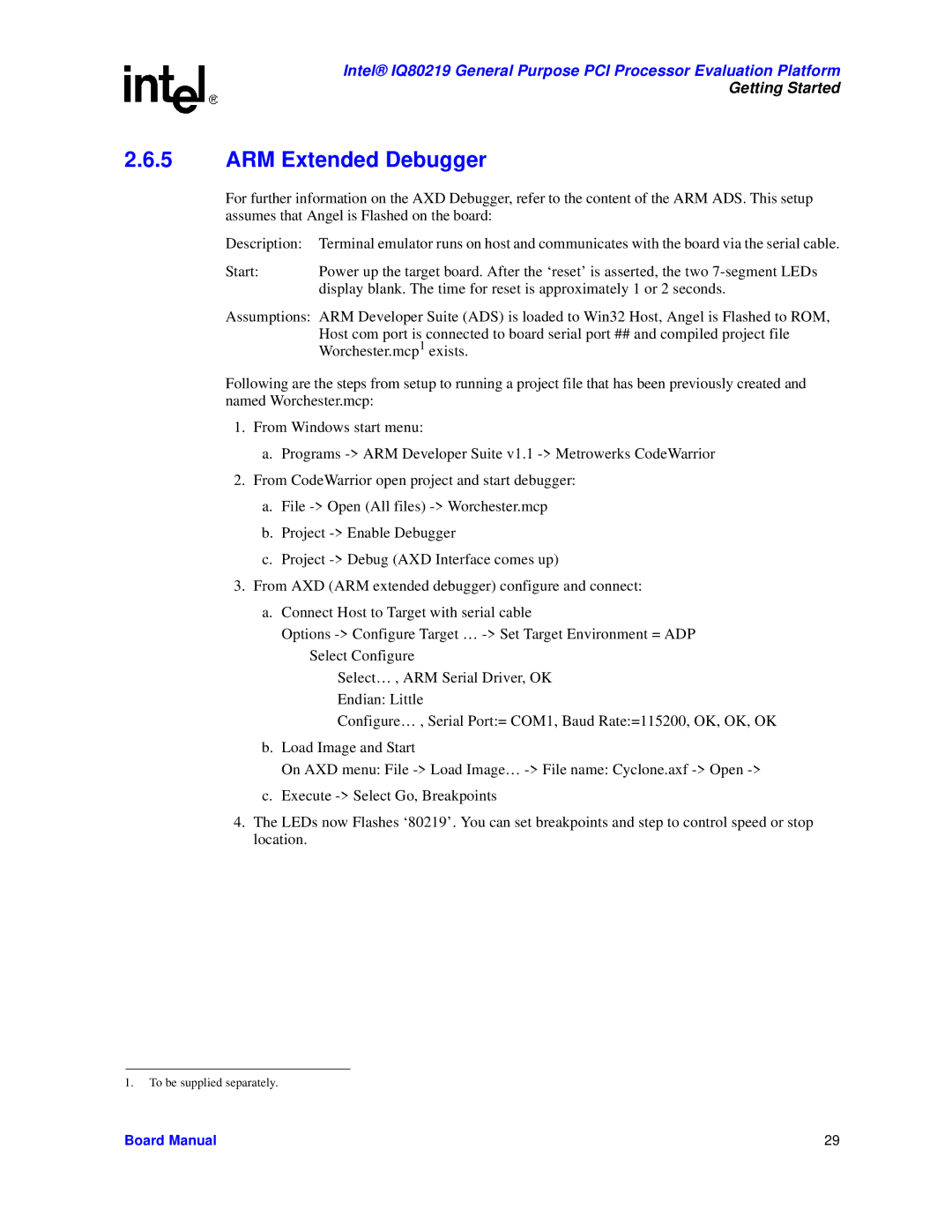 Intel IQ80219 manual ARM Extended Debugger 