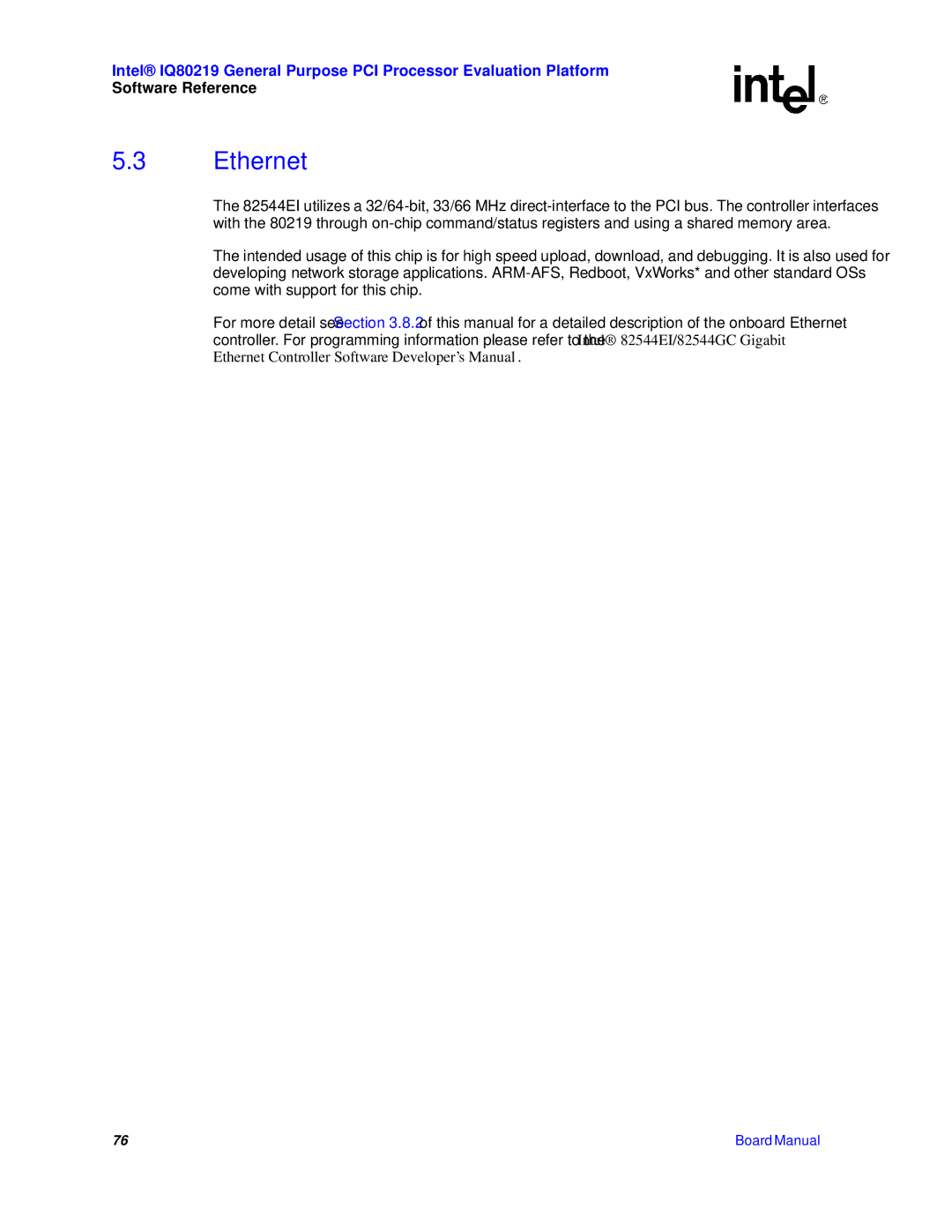Intel IQ80219 manual Ethernet 