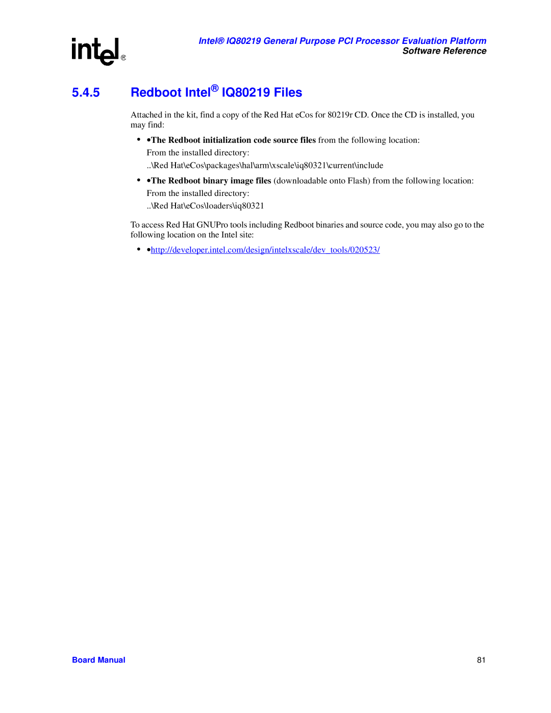 Intel manual Redboot Intel IQ80219 Files 