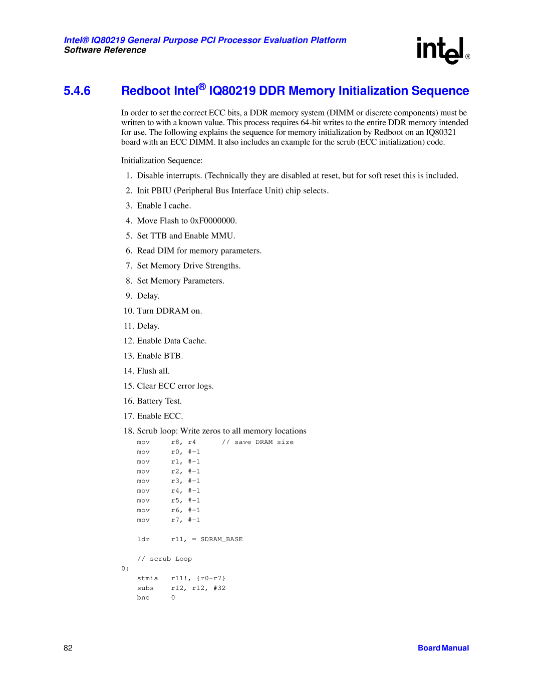 Intel manual Redboot Intel IQ80219 DDR Memory Initialization Sequence 