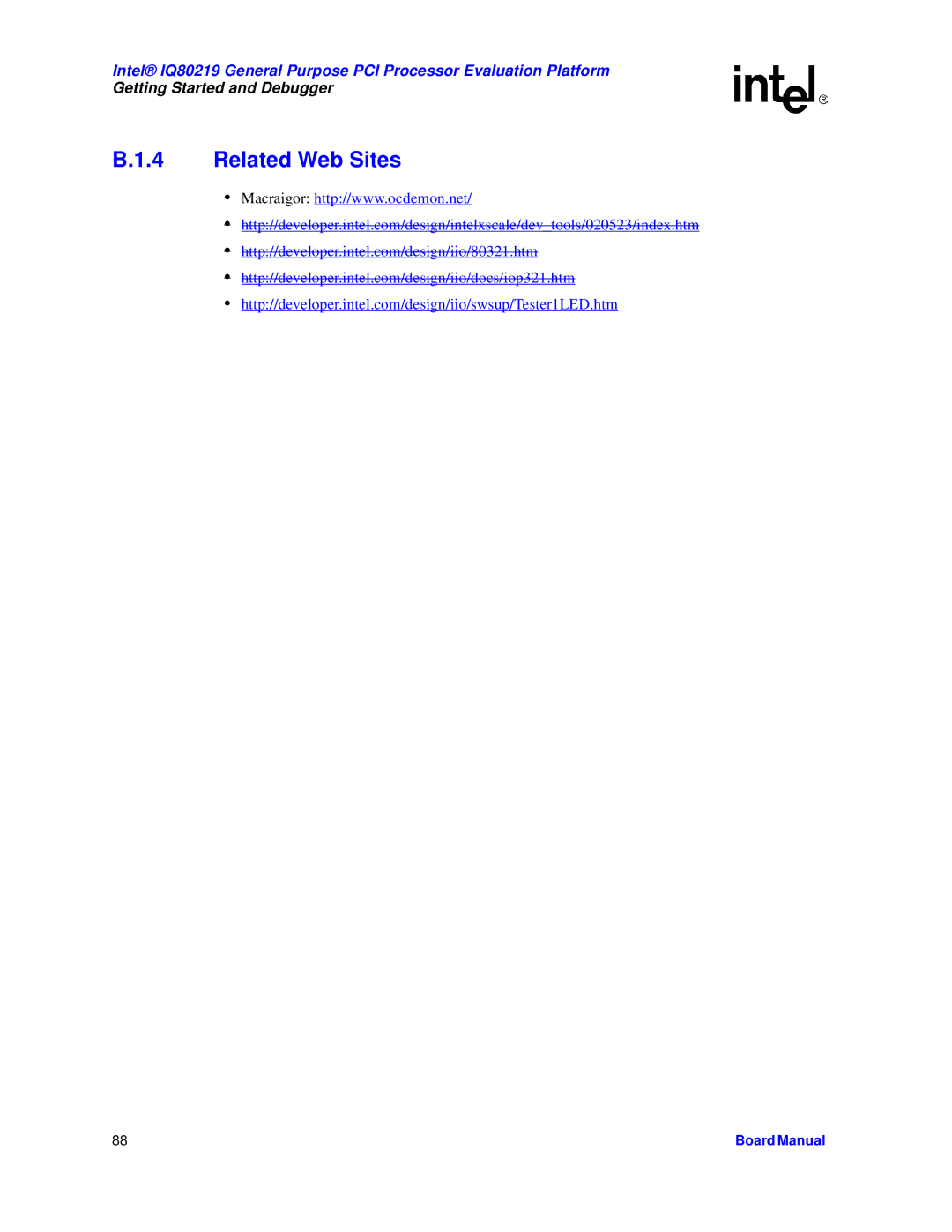 Intel IQ80219 manual Related Web Sites 