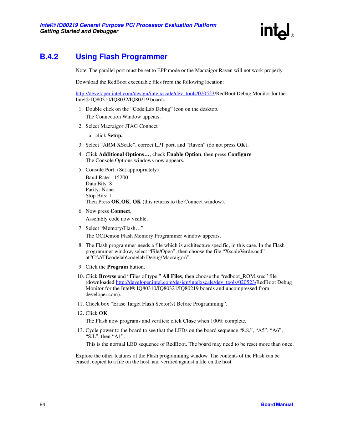 Intel IQ80219 manual Using Flash Programmer 