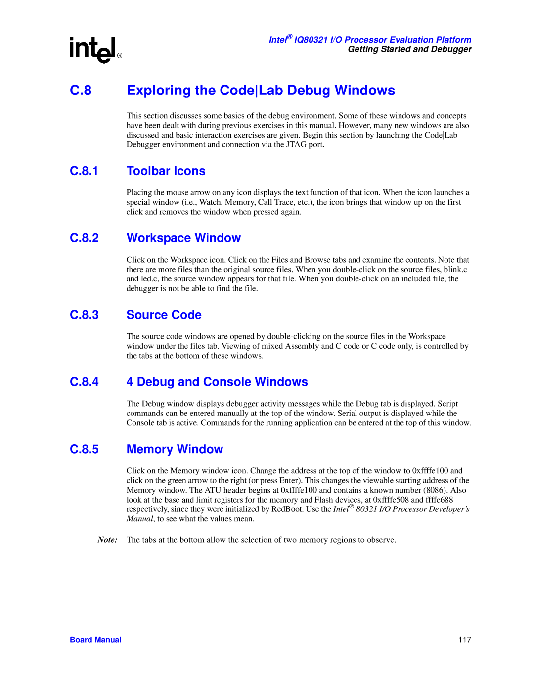 Intel IQ80321 manual Exploring the CodeLab Debug Windows, 4 4 Debug and Console Windows 