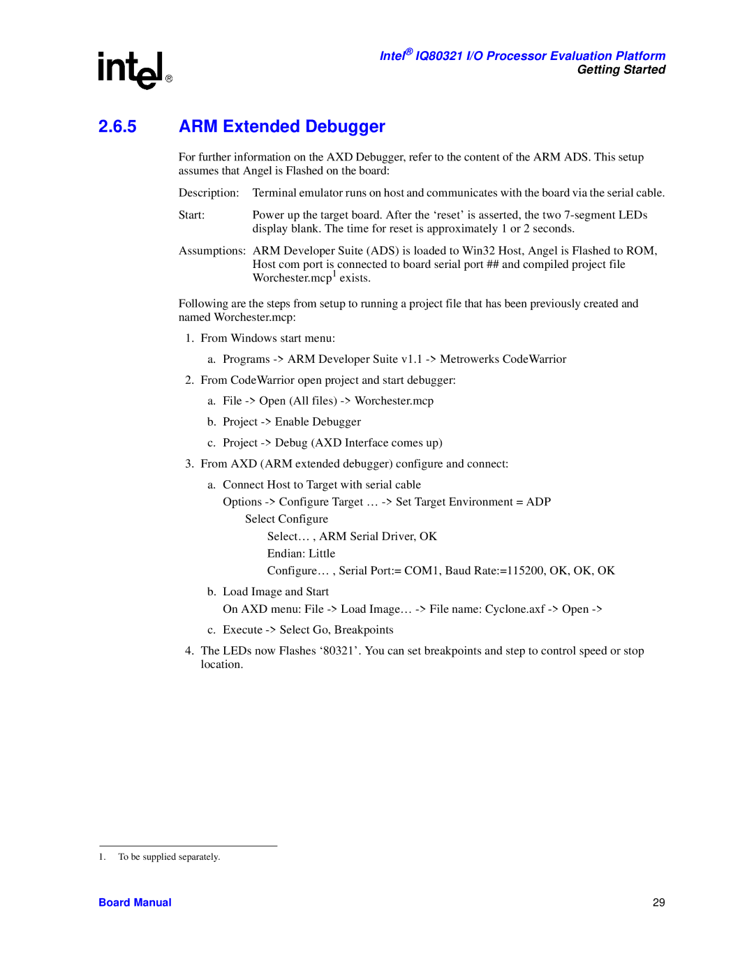 Intel IQ80321 manual ARM Extended Debugger 