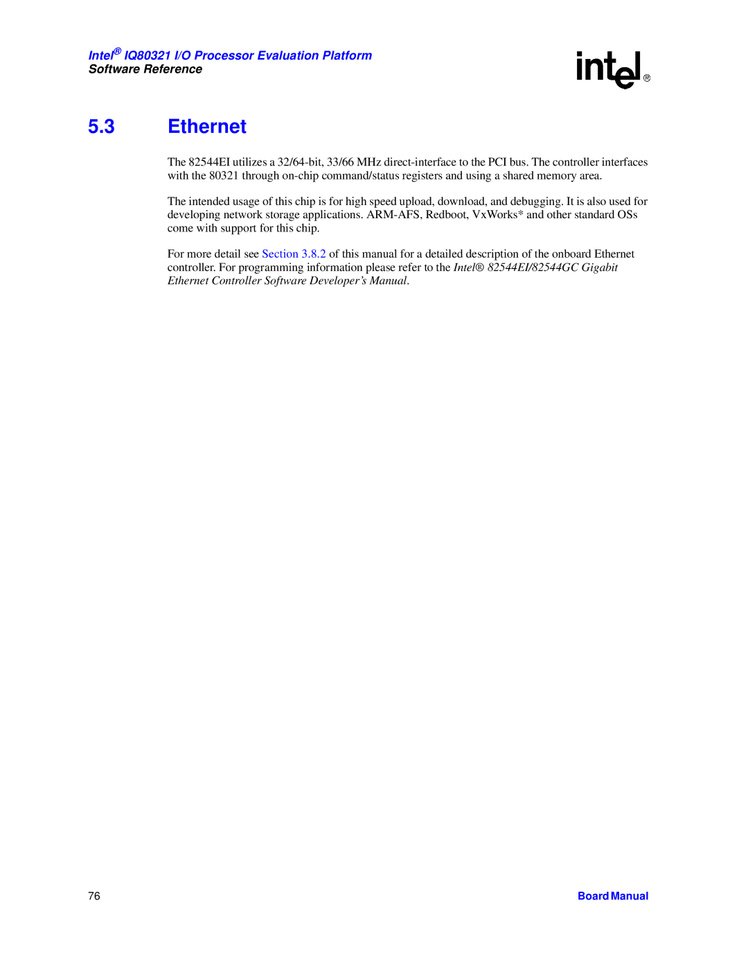 Intel IQ80321 manual Ethernet 