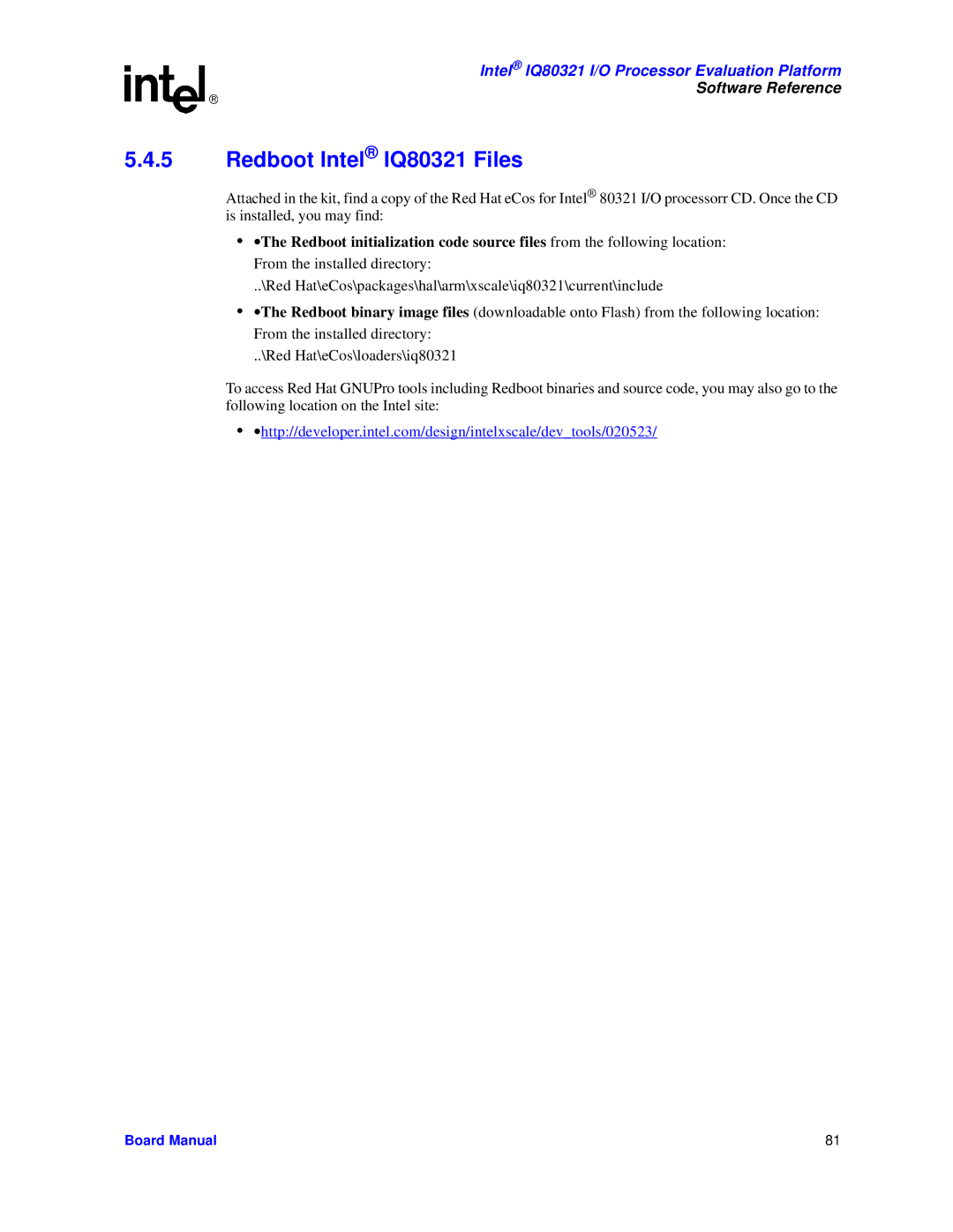 Intel manual Redboot Intel IQ80321 Files 