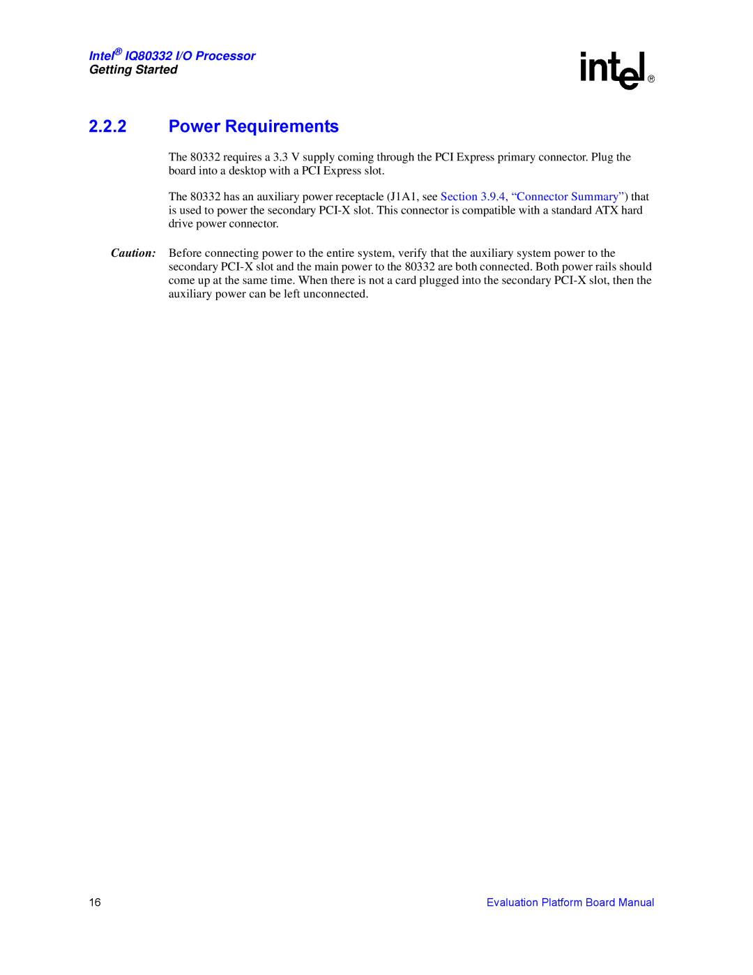 Intel IQ80332 manual Power Requirements 