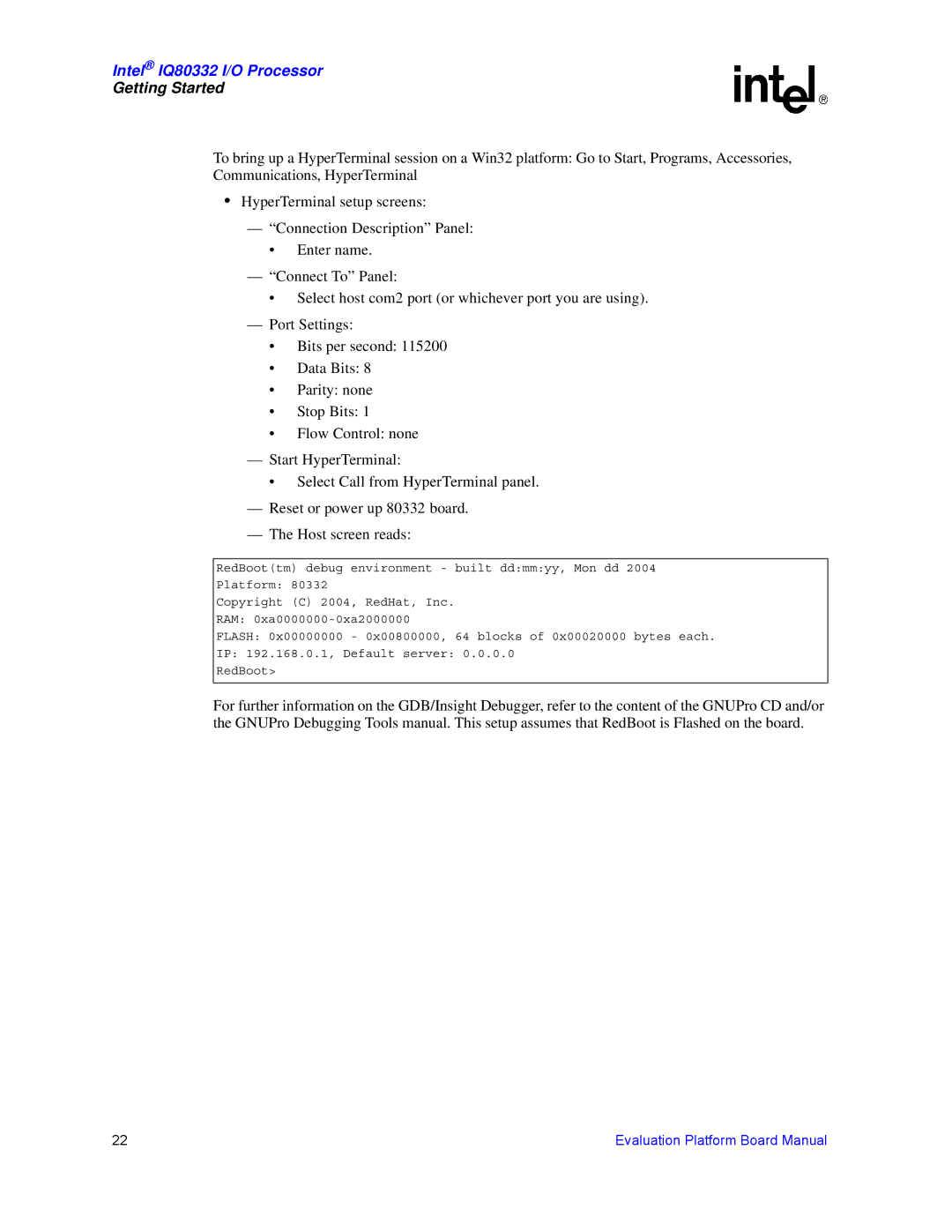 Intel manual Intel IQ80332 I/O Processor 