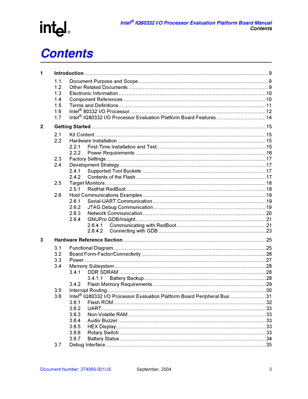 Intel IQ80332 manual Contents 