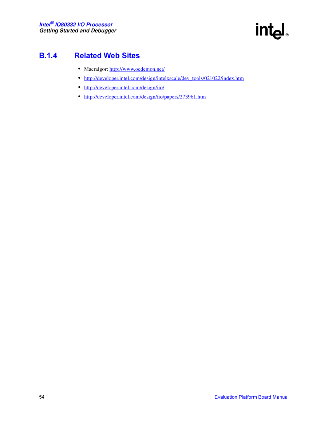 Intel IQ80332 manual Related Web Sites 