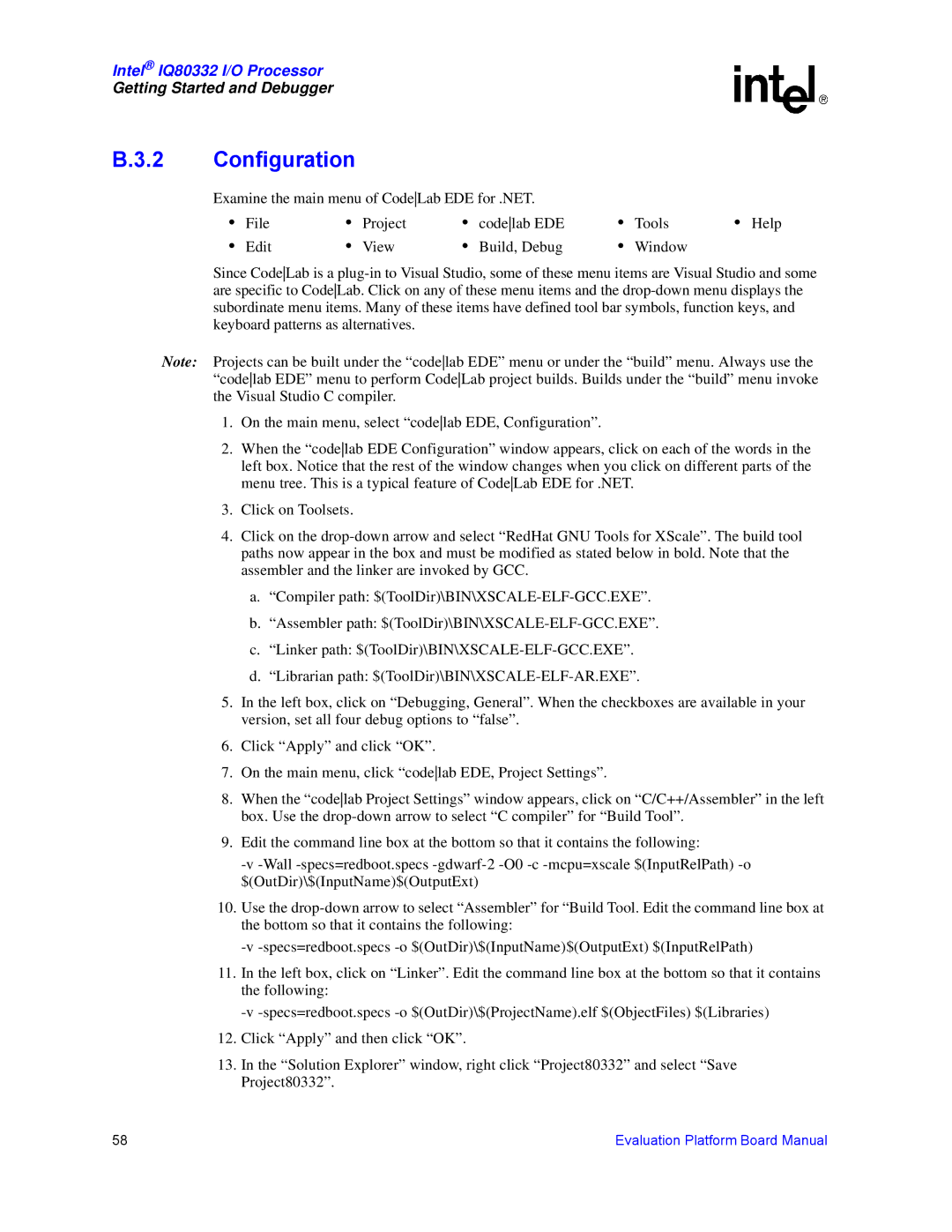 Intel IQ80332 manual Configuration 