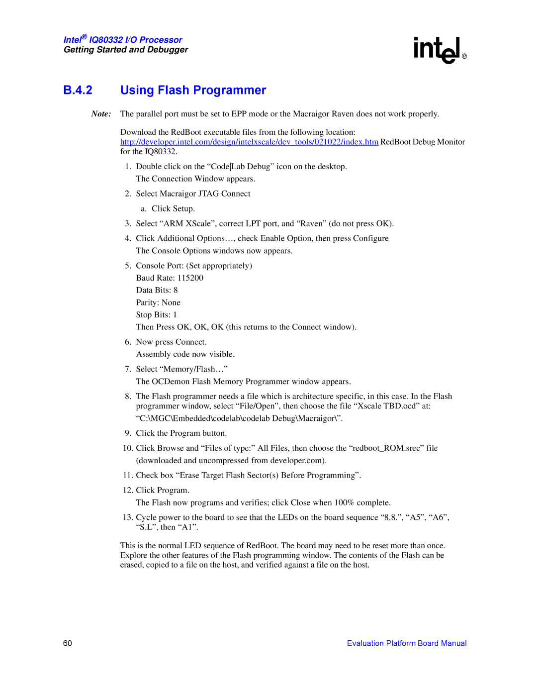 Intel IQ80332 manual Using Flash Programmer 