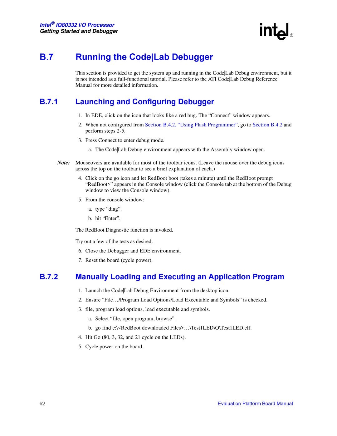 Intel IQ80332 manual Running the CodeLab Debugger, Launching and Configuring Debugger 