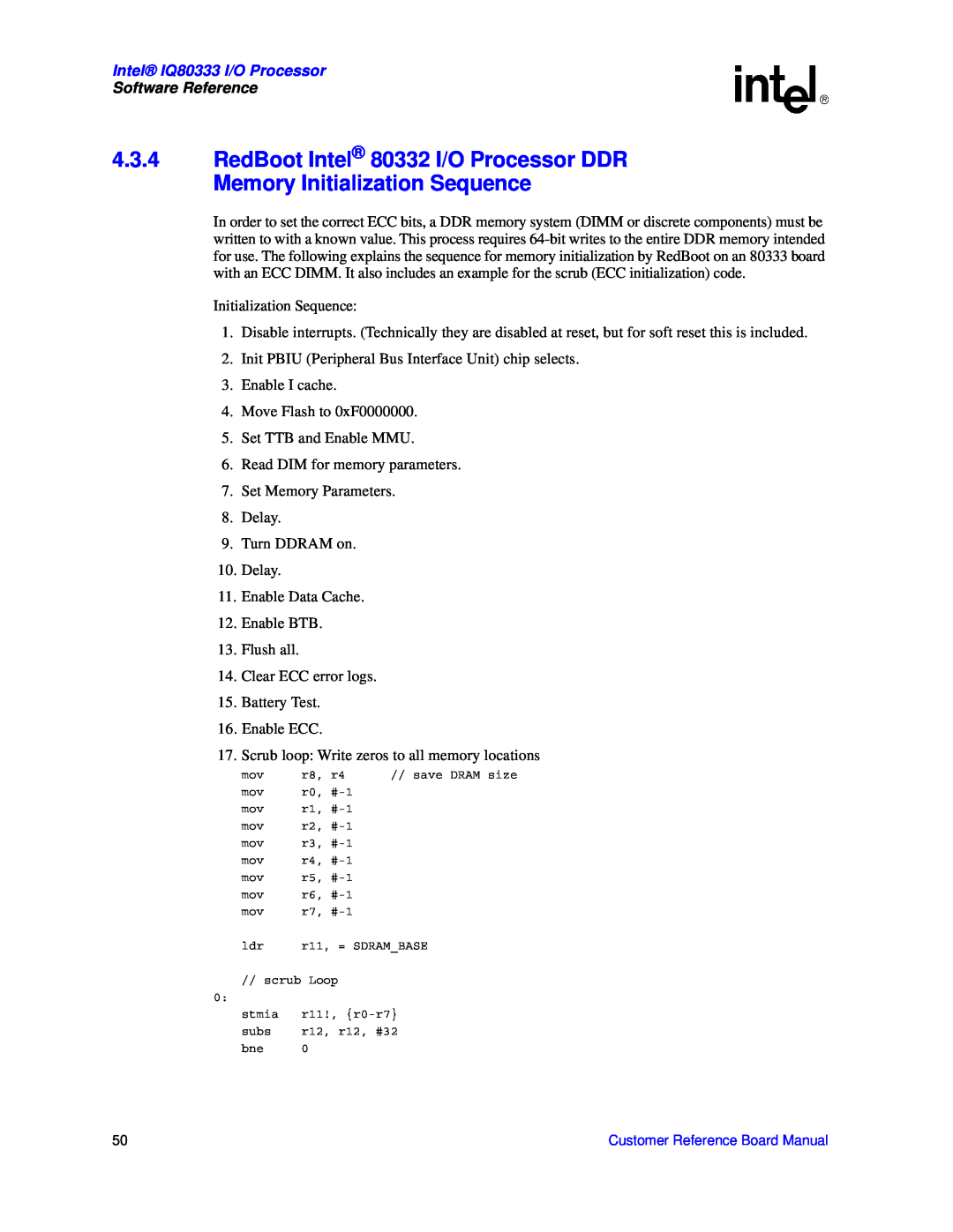 Intel manual Intel IQ80333 I/O Processor, Software Reference, Initialization Sequence 