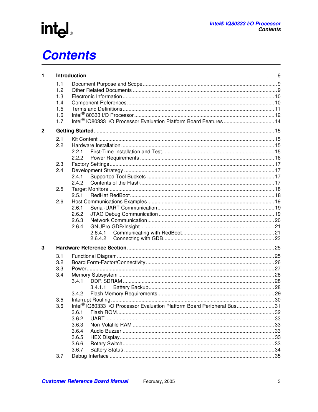 Intel IQ80333 manual Contents 