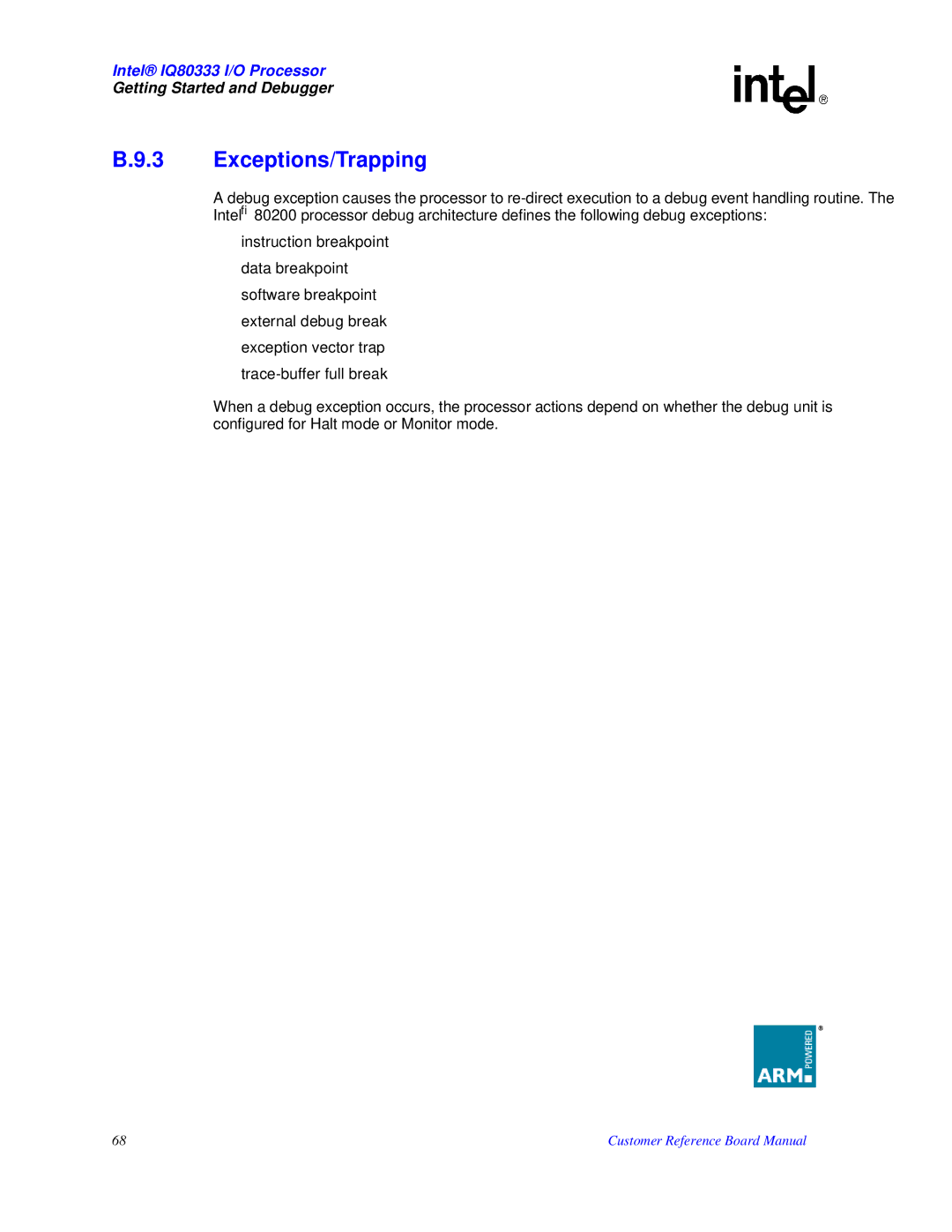 Intel IQ80333 manual Exceptions/Trapping 