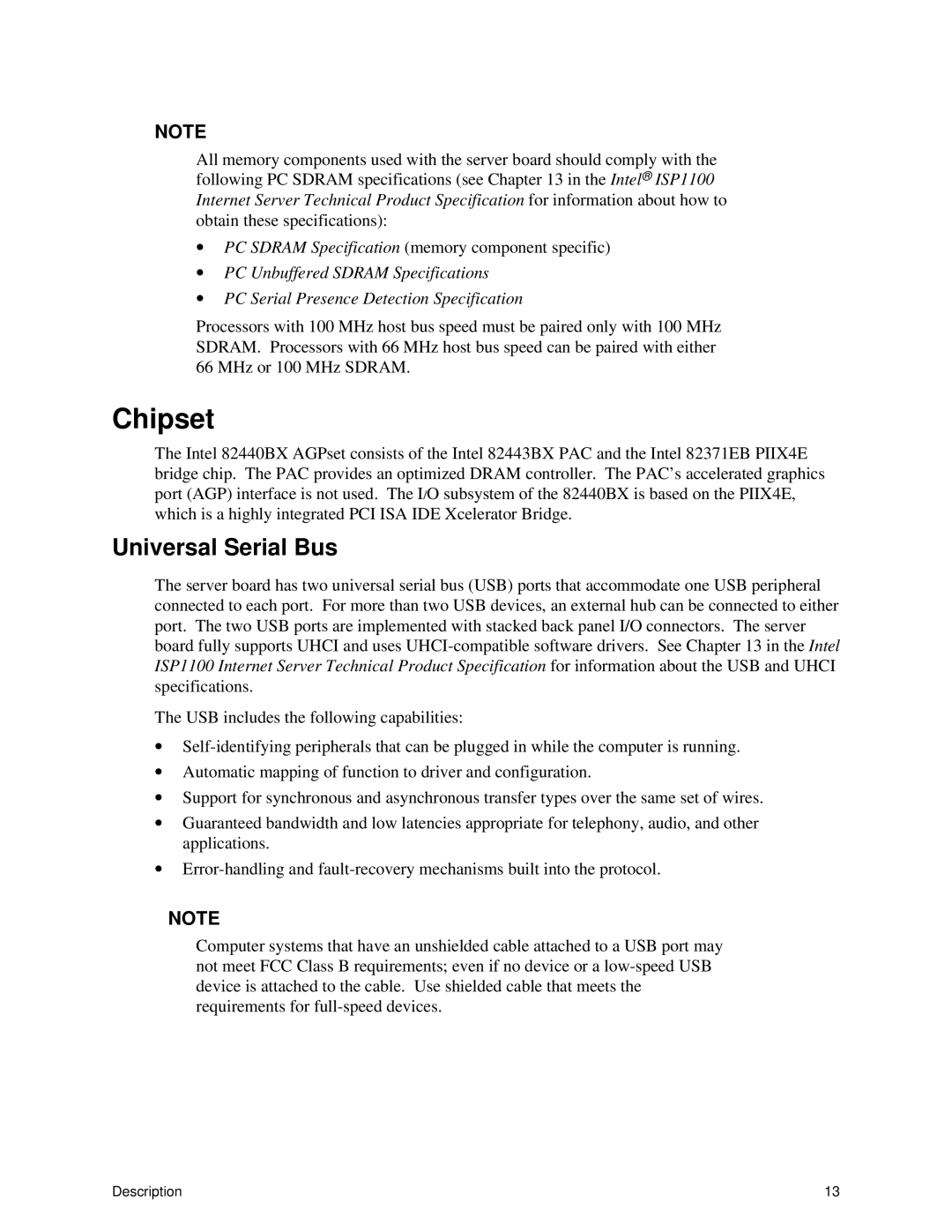 Intel ISP1100 manual Chipset, Universal Serial Bus 