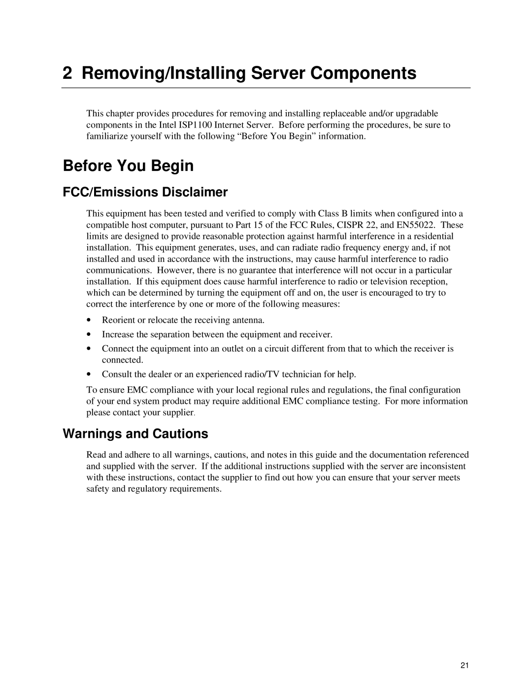 Intel ISP1100 manual Before You Begin, FCC/Emissions Disclaimer 