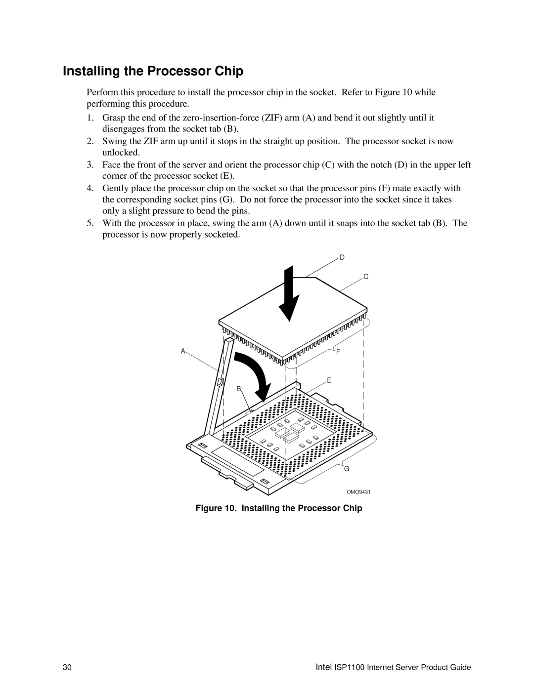 Intel ISP1100 manual Installing the Processor Chip 