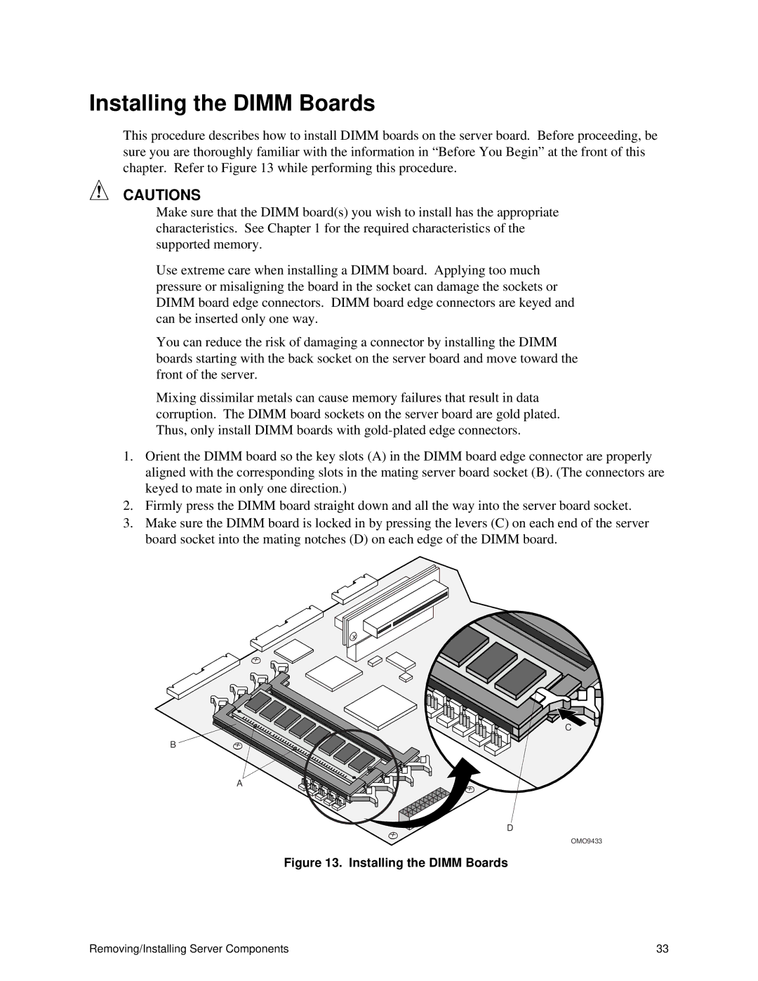 Intel ISP1100 manual Installing the Dimm Boards 