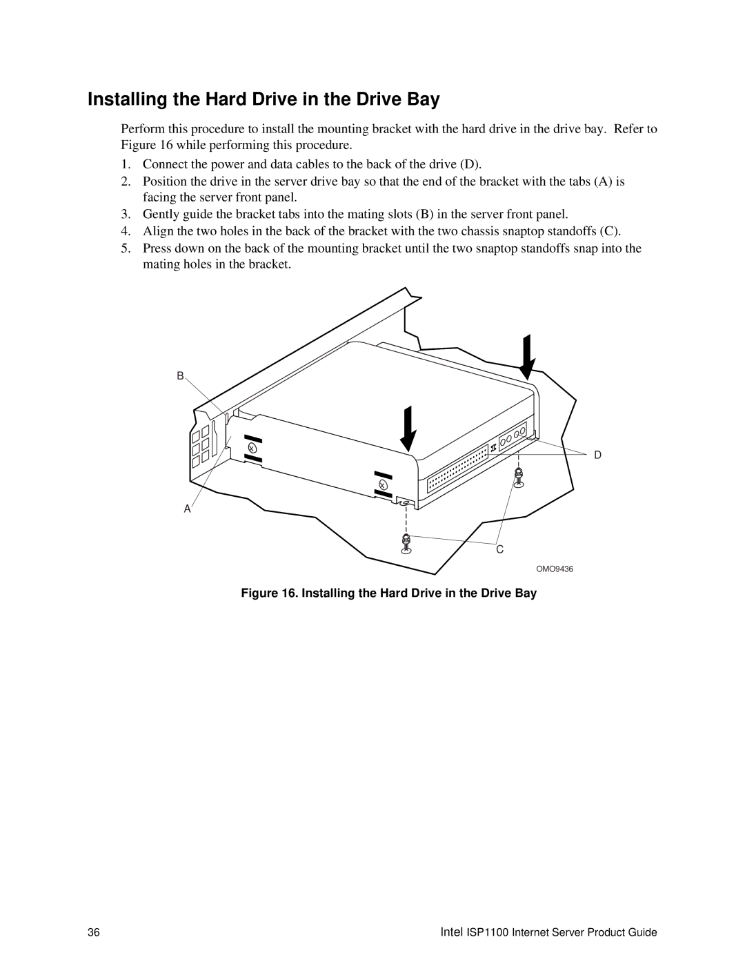 Intel ISP1100 manual Installing the Hard Drive in the Drive Bay 