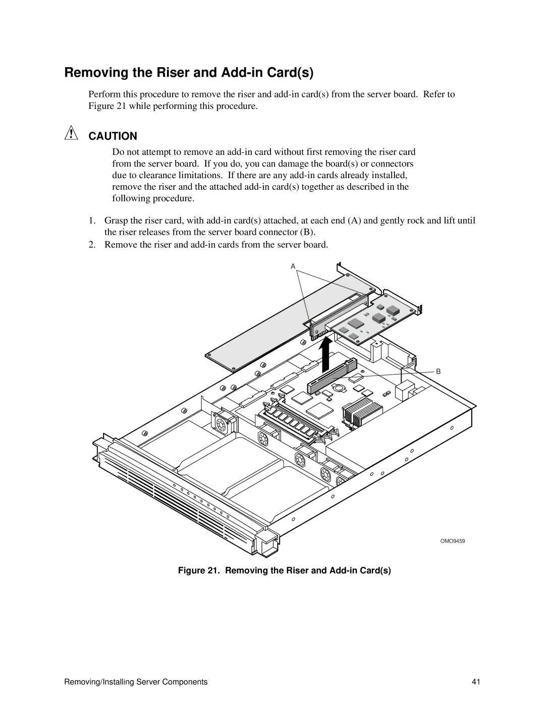 Intel ISP1100 manual Removing the Riser and Add-in Cards 