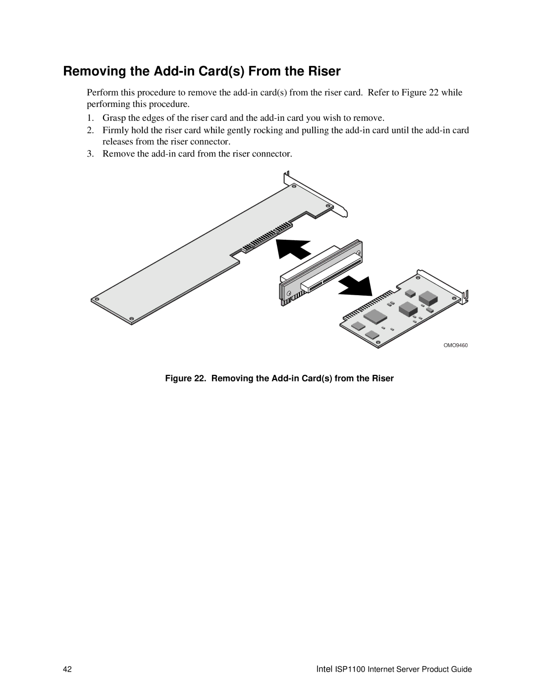 Intel ISP1100 manual Removing the Add-in Cards From the Riser, Removing the Add-in Cards from the Riser 