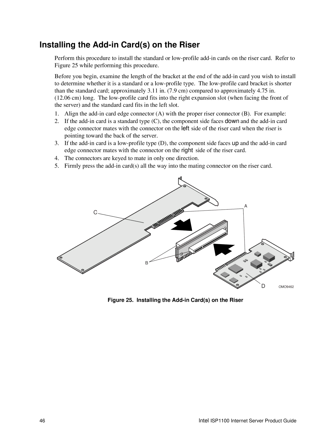 Intel ISP1100 manual Installing the Add-in Cards on the Riser 
