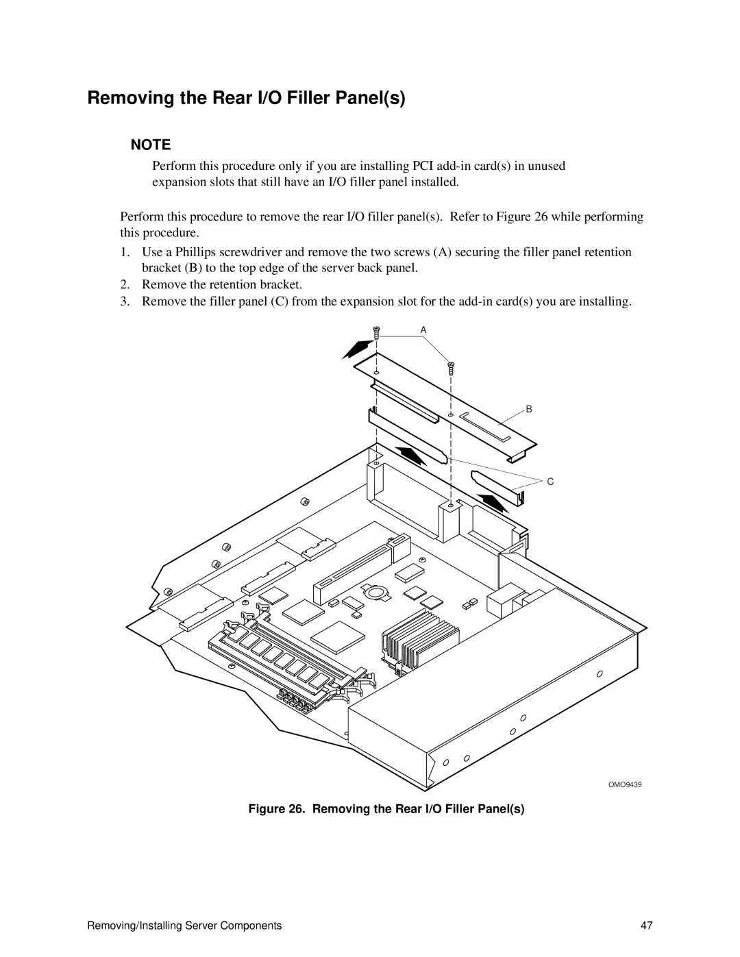 Intel ISP1100 manual Removing the Rear I/O Filler Panels 