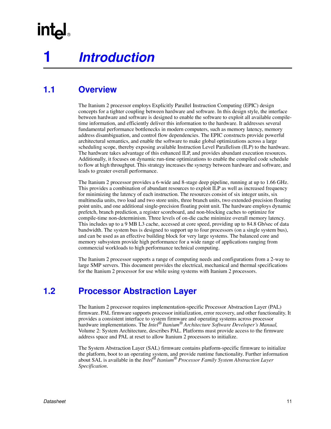 Intel Itanium 2 Processor manual Overview, Processor Abstraction Layer 