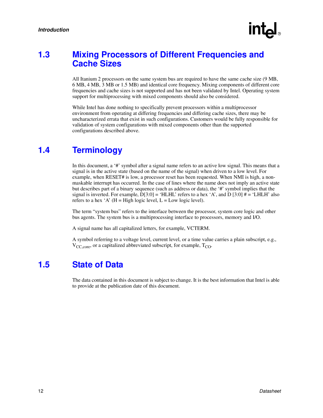 Intel Itanium 2 Processor manual Mixing Processors of Different Frequencies and Cache Sizes, Terminology, State of Data 