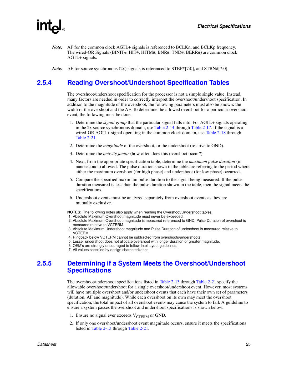 Intel Itanium 2 Processor manual Reading Overshoot/Undershoot Specification Tables, Vcterm 