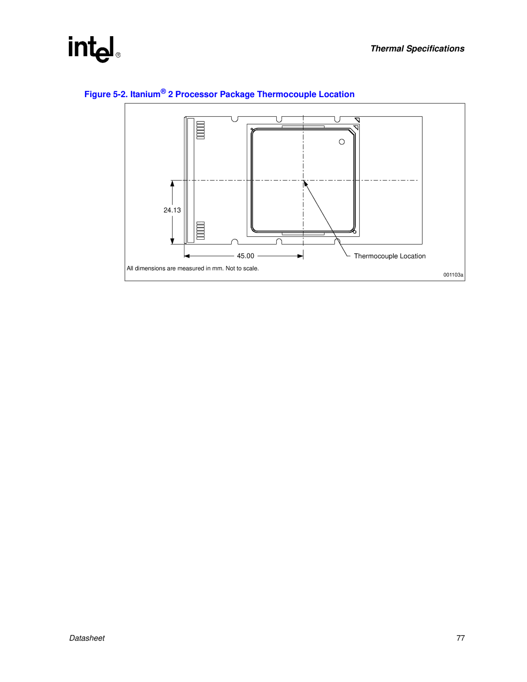 Intel manual Itanium 2 Processor Package Thermocouple Location 