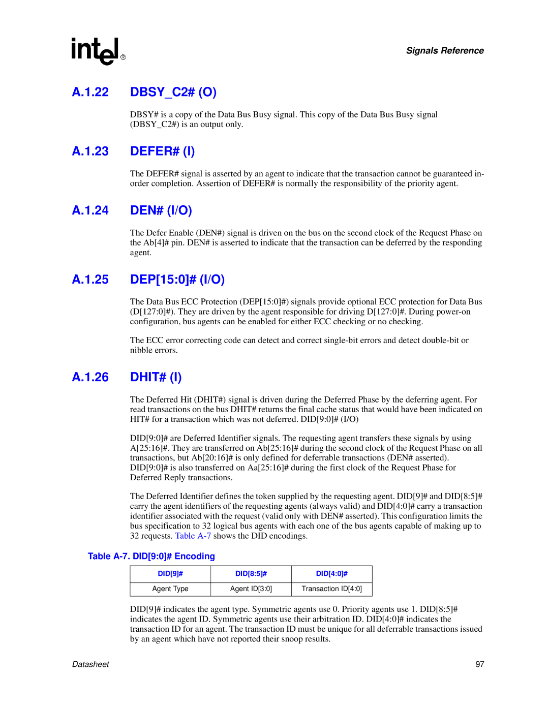 Intel Itanium 2 Processor manual DBSYC2# O, Defer#, 24 DEN# I/O, 25 DEP150# I/O, Dhit# 