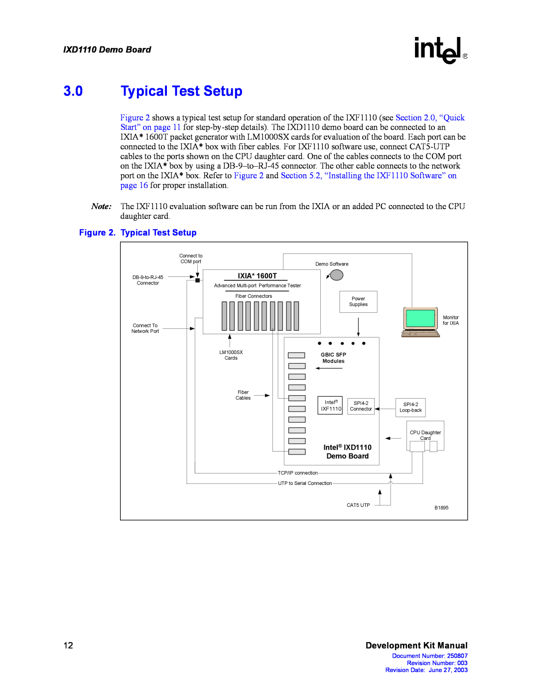 Intel manual Typical Test Setup, IXD1110 Demo Board 