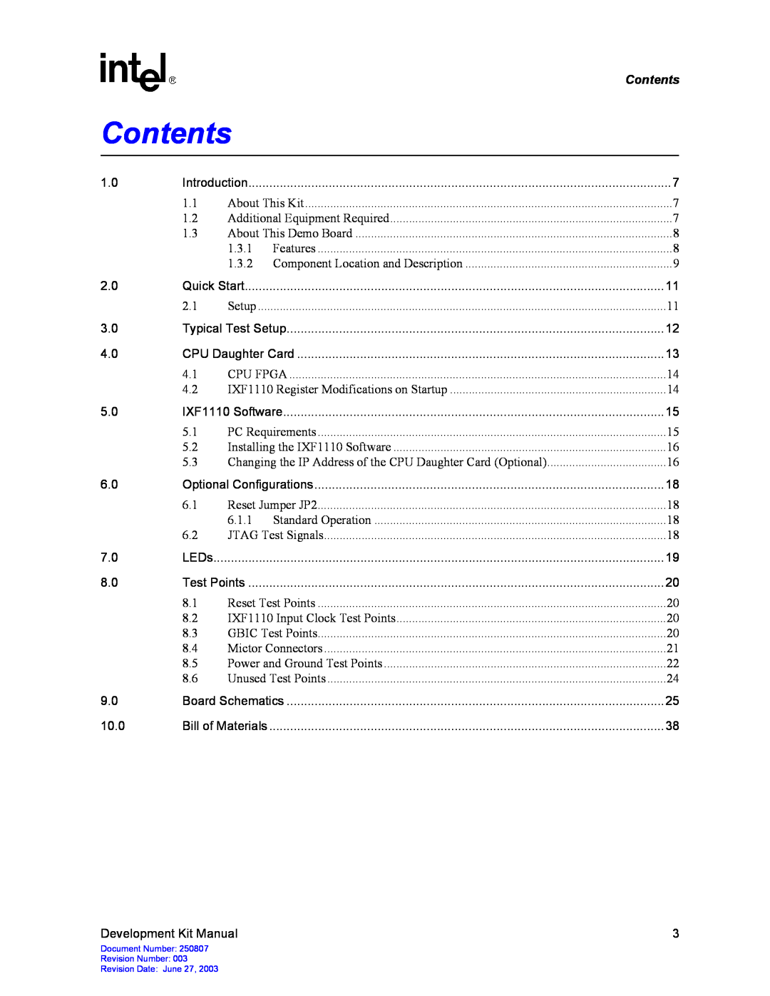 Intel IXD1110 manual Contents 