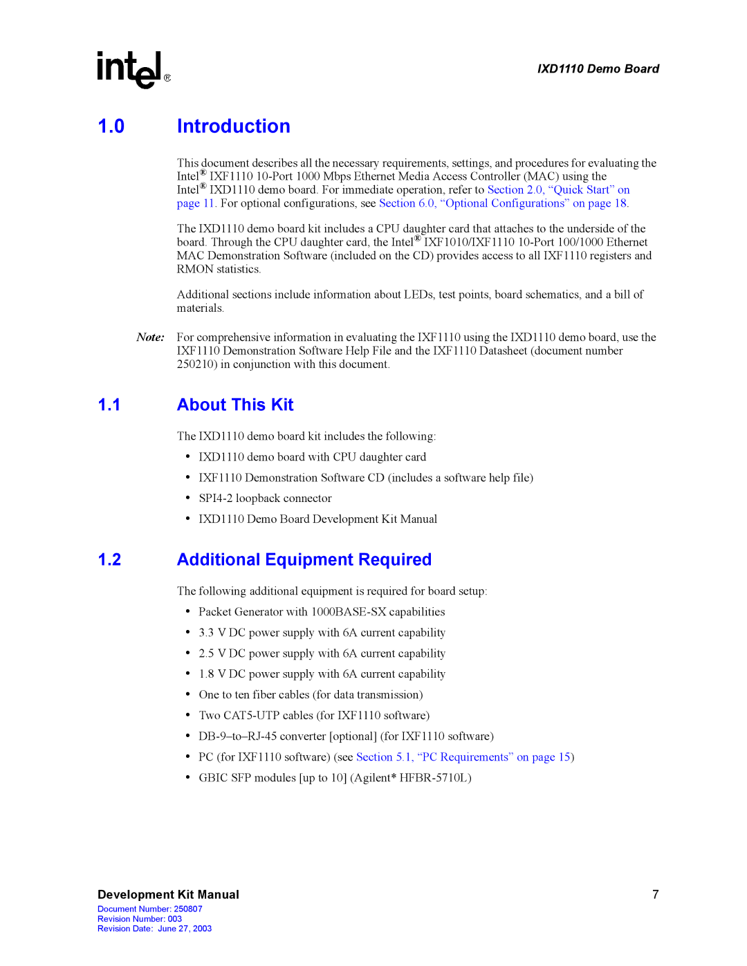 Intel IXD1110 manual Introduction, About This Kit, Additional Equipment Required 