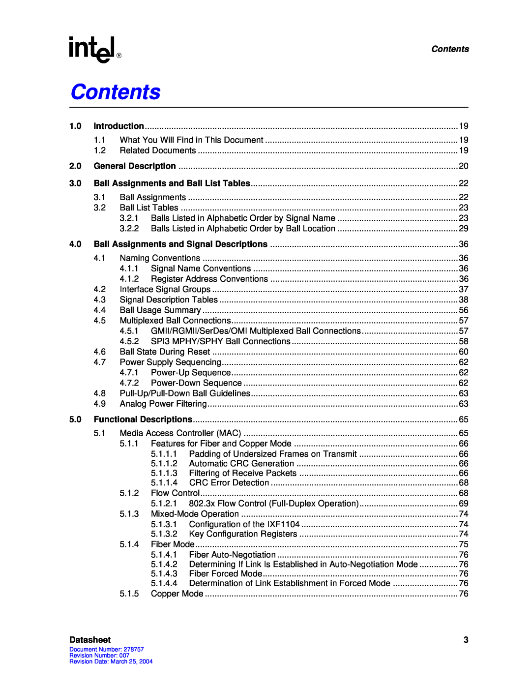 Intel IXF1104 manual Contents, Introduction, Datasheet 