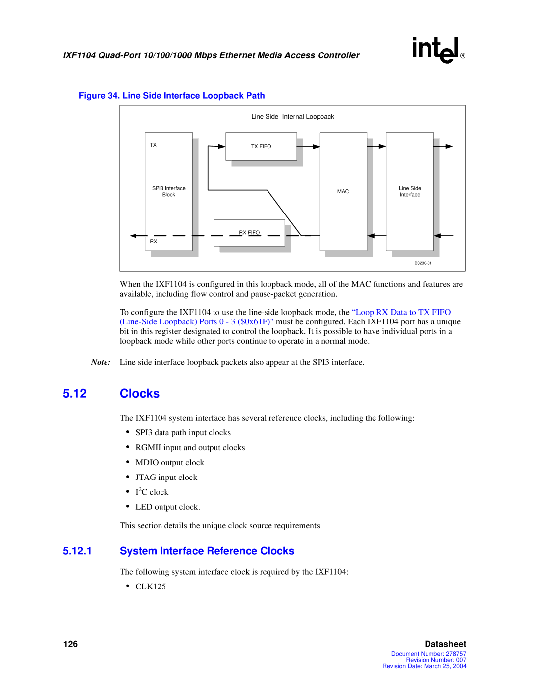 Intel IXF1104 manual System Interface Reference Clocks 