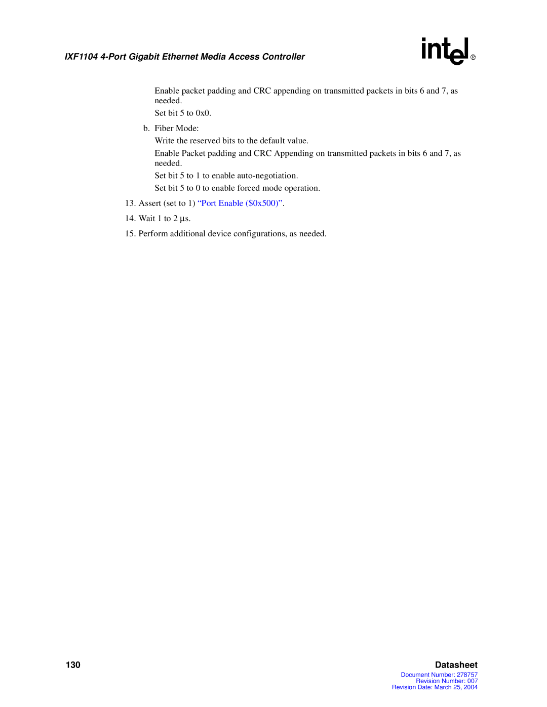 Intel IXF1104 manual Datasheet 