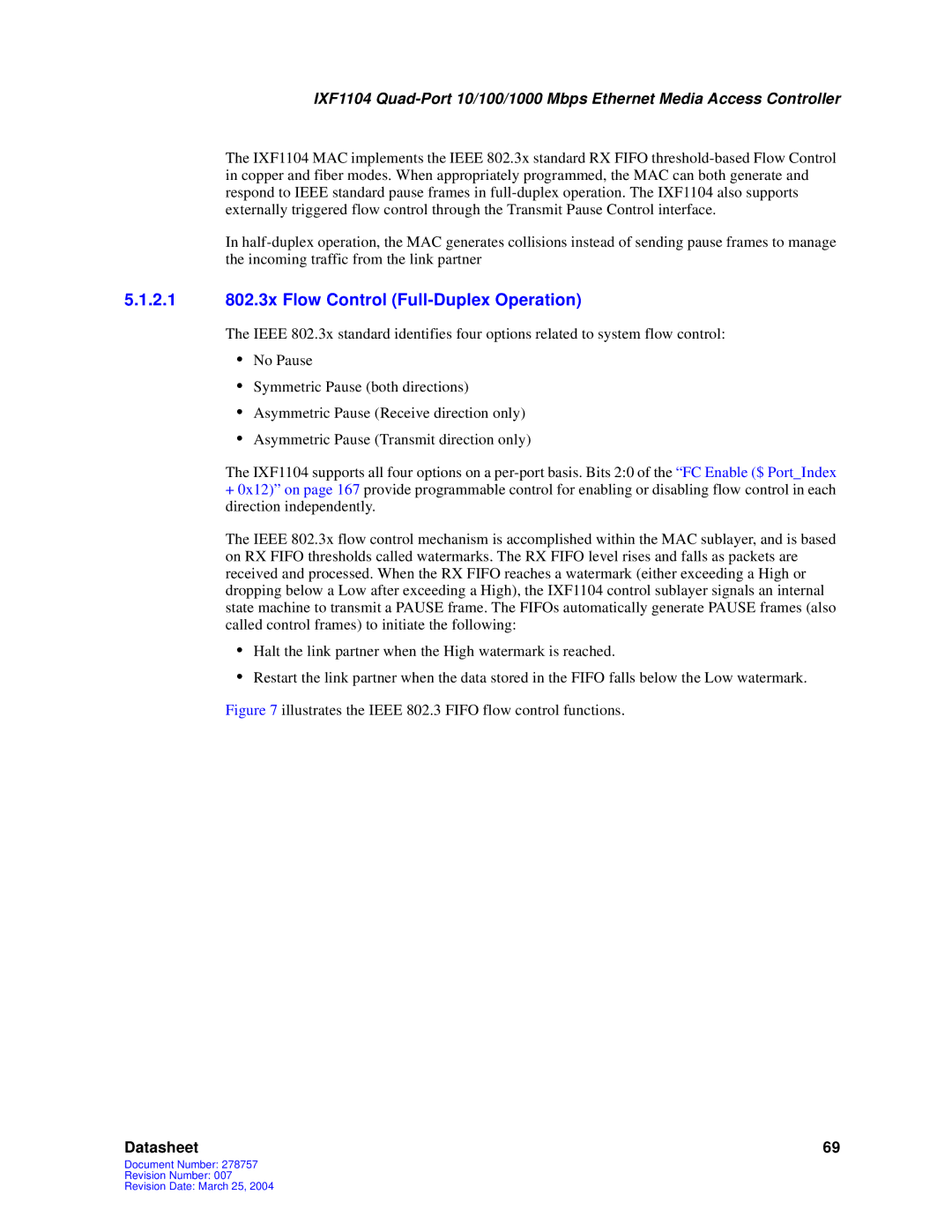 Intel IXF1104 manual 2.1 802.3x Flow Control Full-Duplex Operation, Illustrates the Ieee 802.3 Fifo flow control functions 