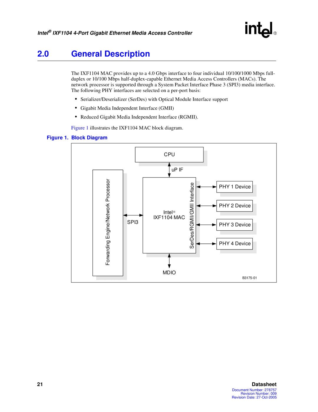 Intel IXF1104 manual General Description 