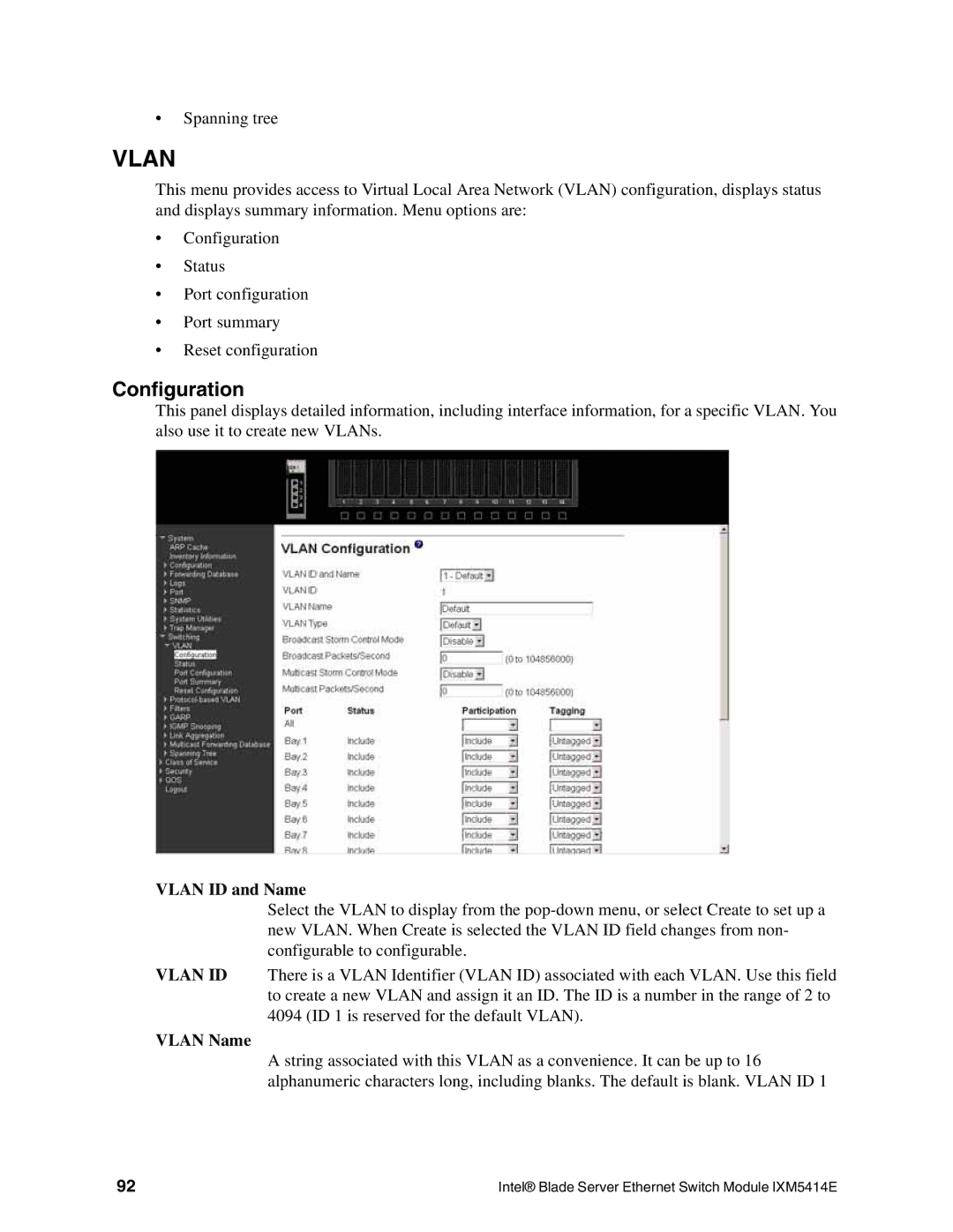 Intel IXM5414E manual Vlan ID and Name, Vlan Name 