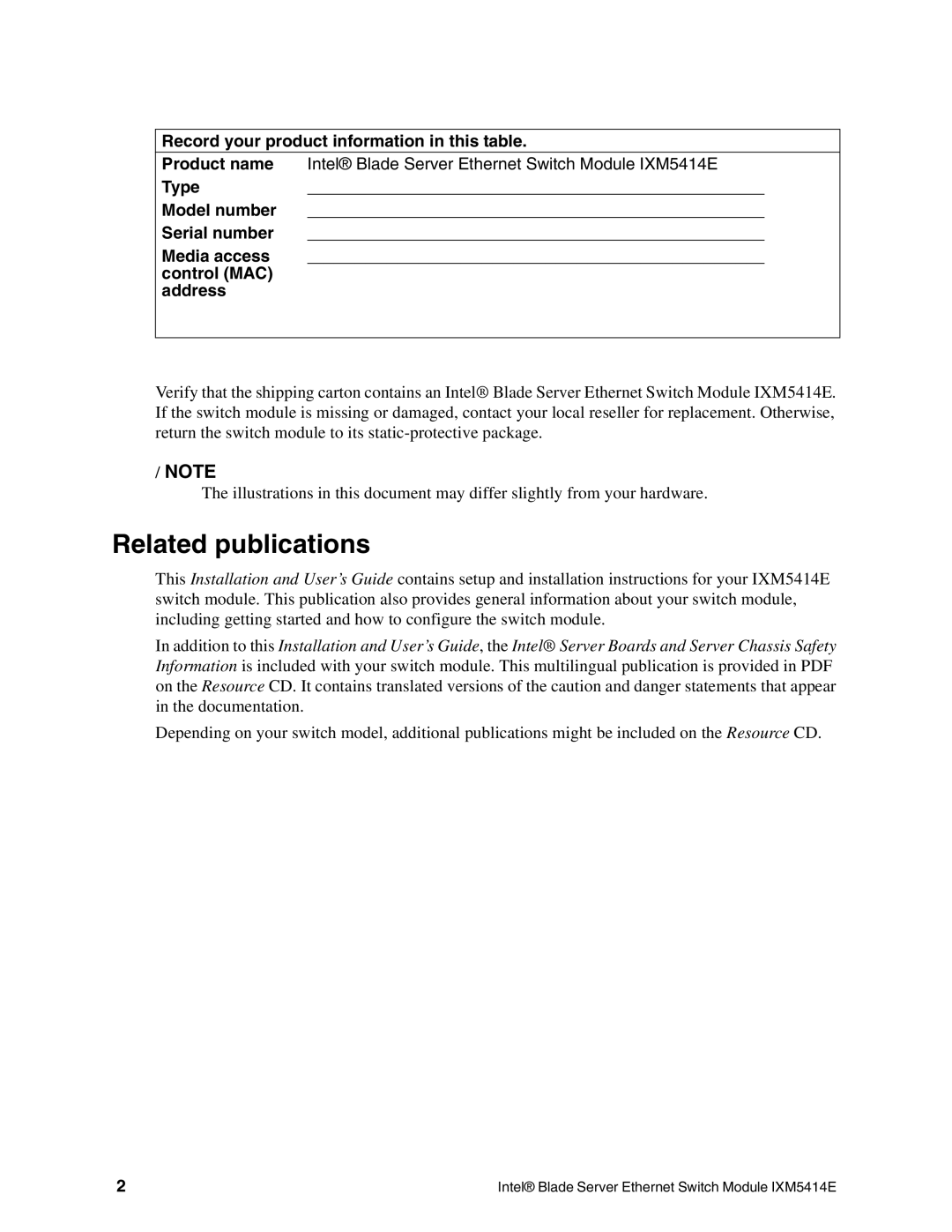 Intel IXM5414E manual Related publications 