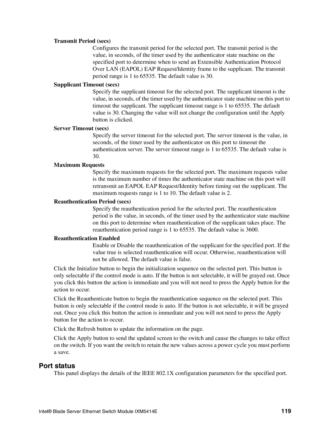 Intel IXM5414E manual Port status, 119 