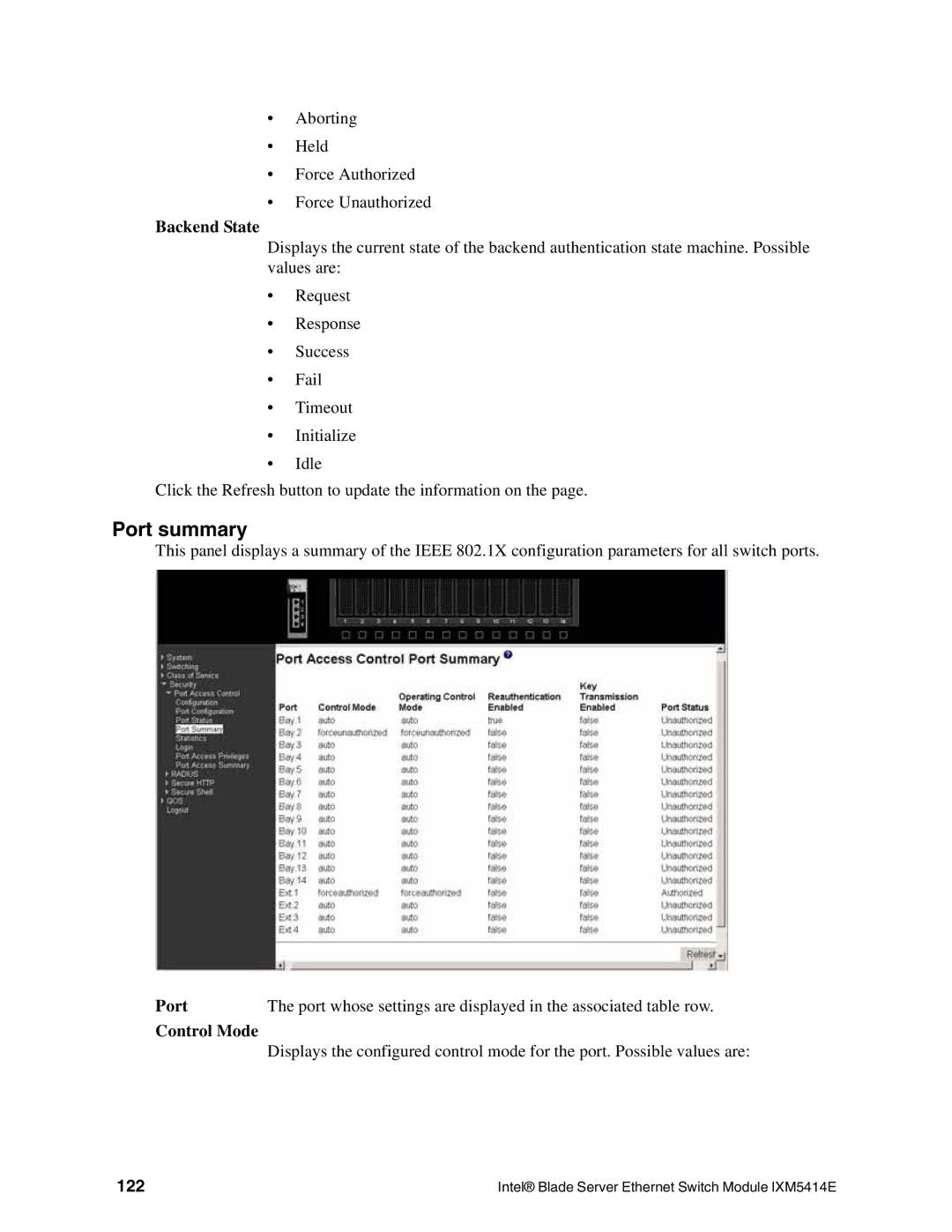 Intel IXM5414E manual Backend State, 122 