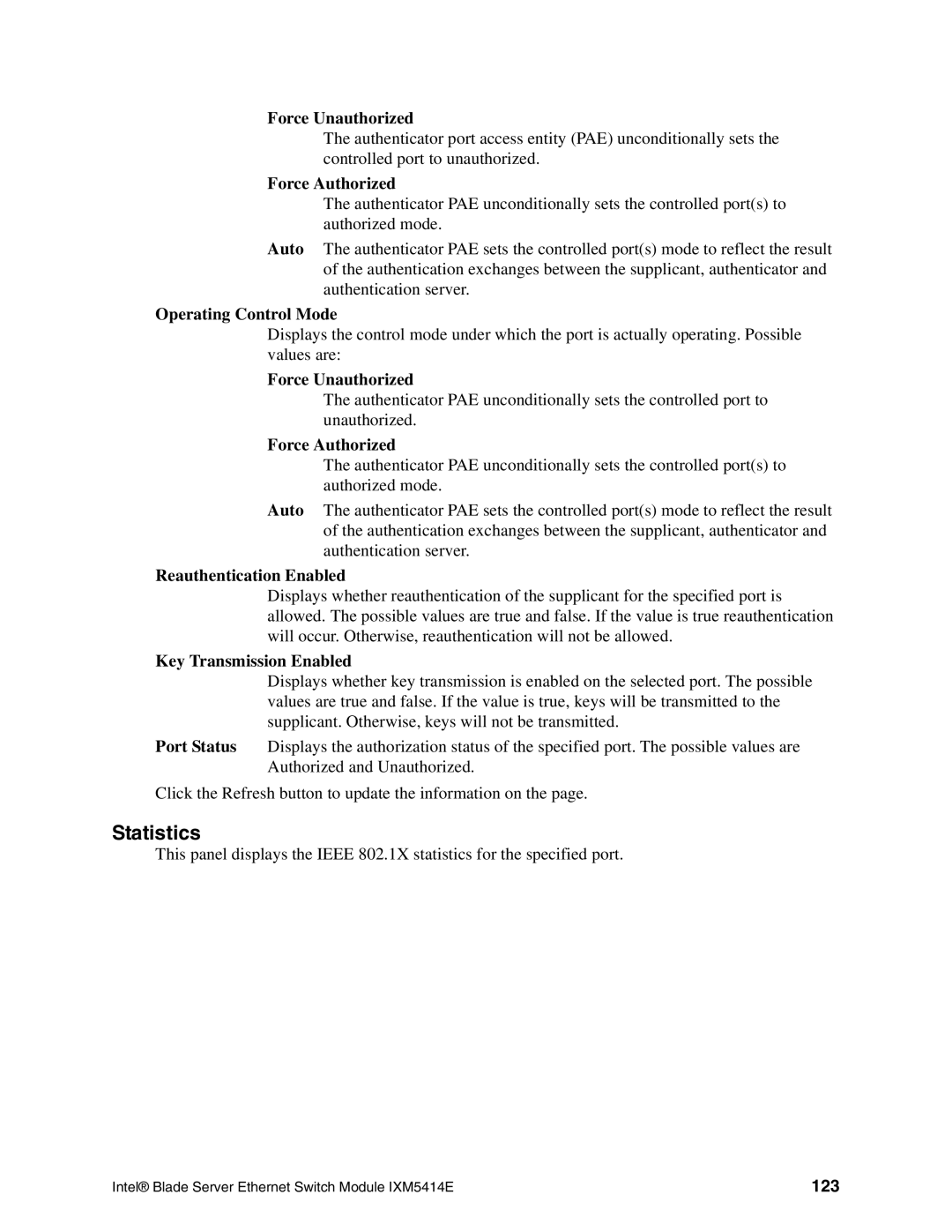 Intel IXM5414E manual Operating Control Mode, Key Transmission Enabled, 123 