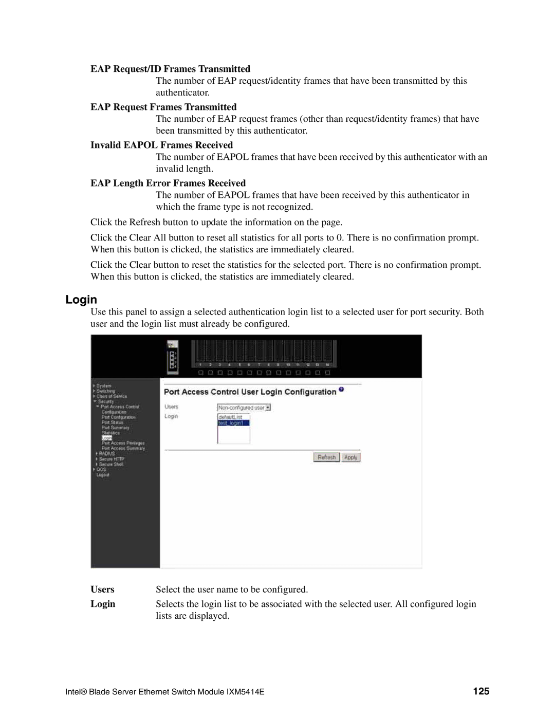 Intel IXM5414E manual Login, 125 